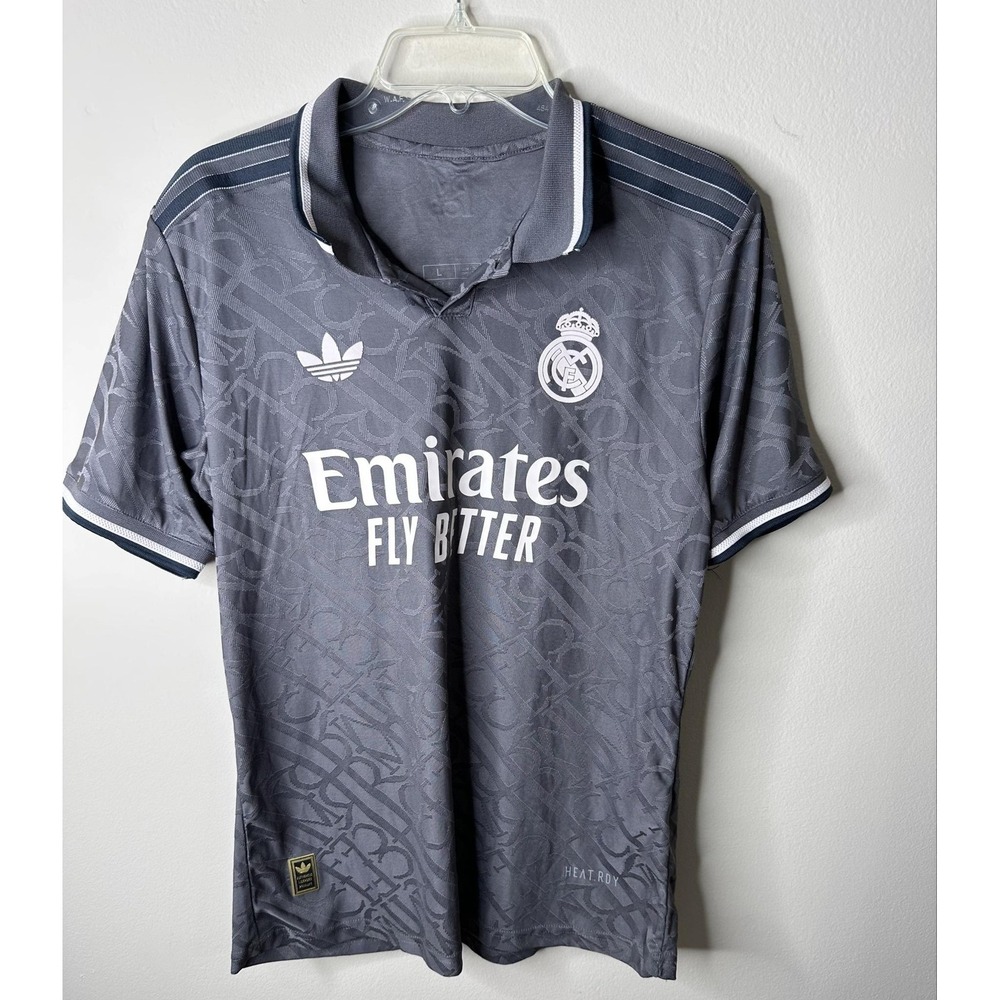Real Madrid Jersey Mens Large Gray Soccer Adidas HEAT.RDY Emirates Fly Better